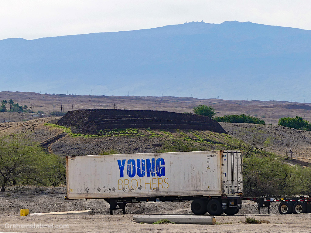 A view of Pu'u Kohola Heiau and Mauna Kea volcano in Hawaii