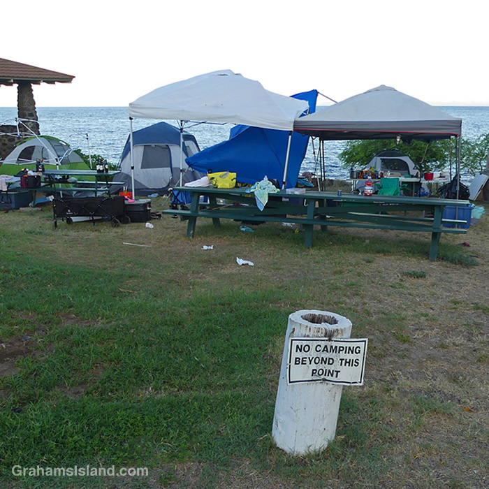 Campers at Spencer Beach Park in Hawaii