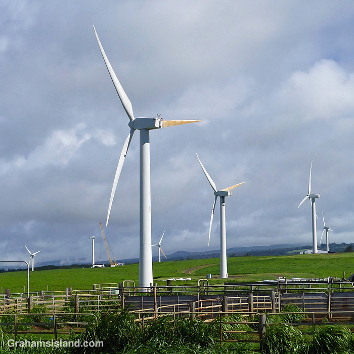 Seven Wind Turbines at Hawi Wind Farm in Hawaii