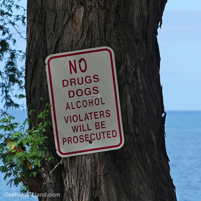 A sign at a beach park in Hawaii