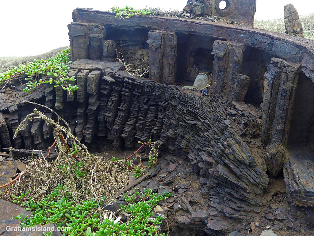 Rusty metal in stacks in Hawaii