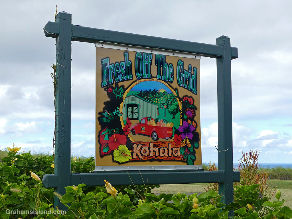 A roadside food stand sign near Pololu in Hawaii