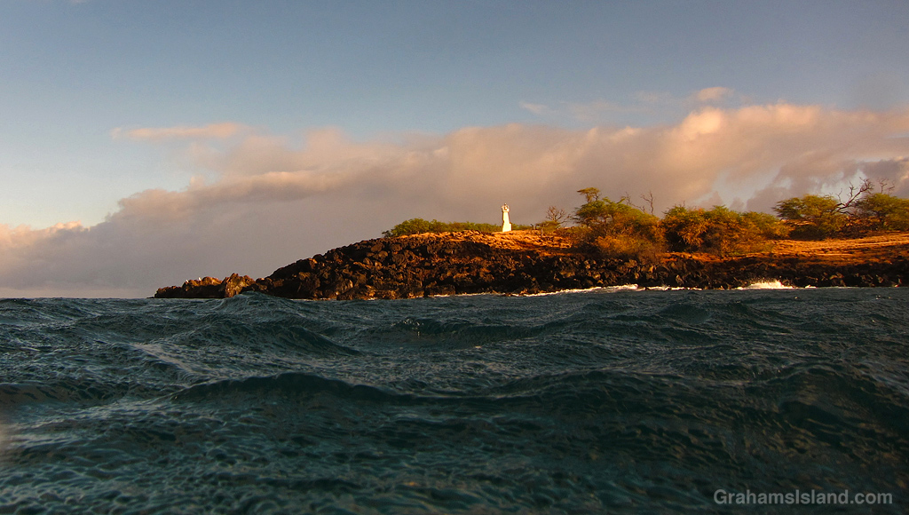 A view of Mahukona Lighthouse in Hawaii, from the water