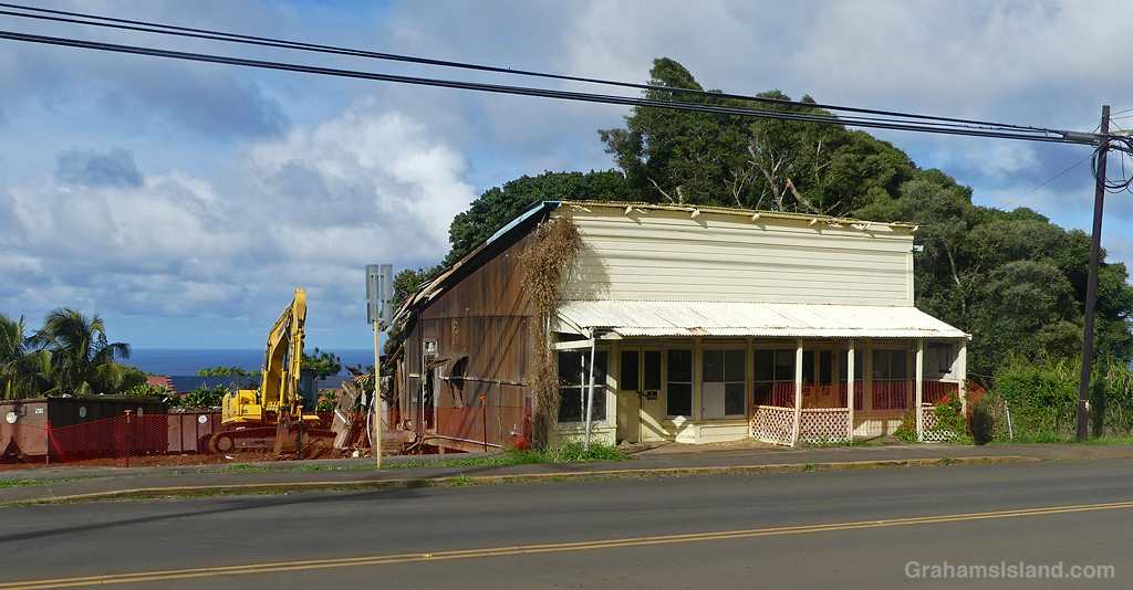 The former Sonny's Restaurant building being torn down in Hawi, Hawaii