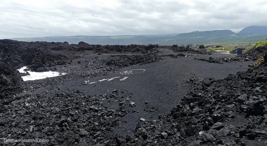 A Black Sand beach on the trail to Kamehame Beach on the Big Island Hawaii