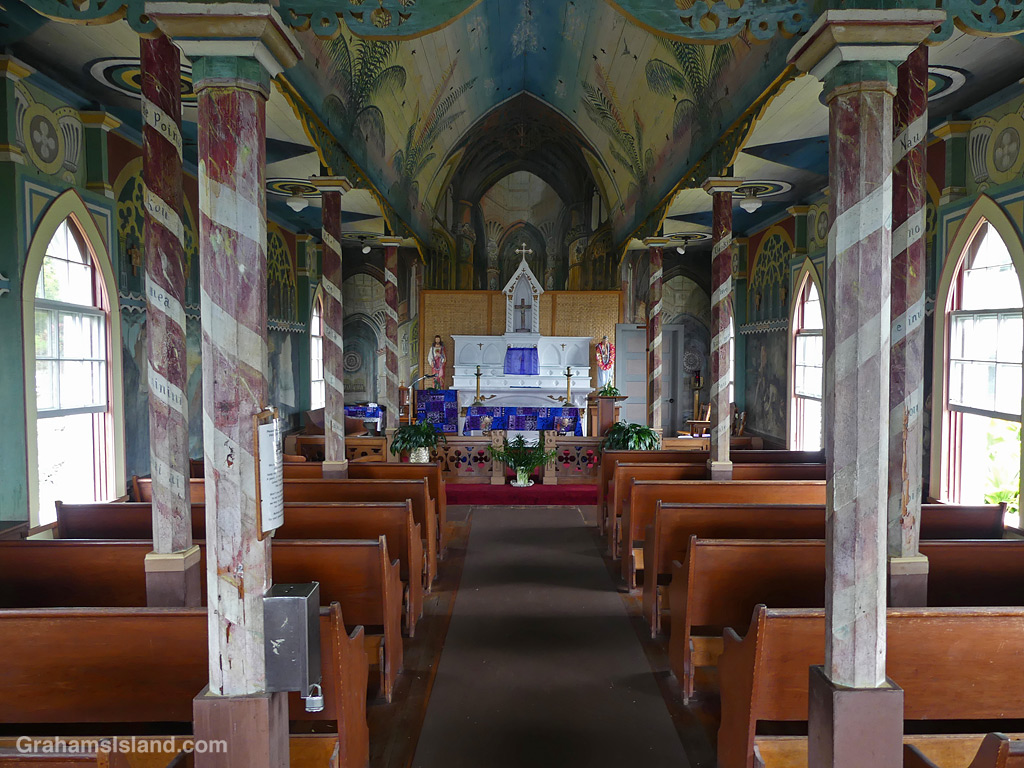 The interior of the Painted Church at Honaunau in Hawaii