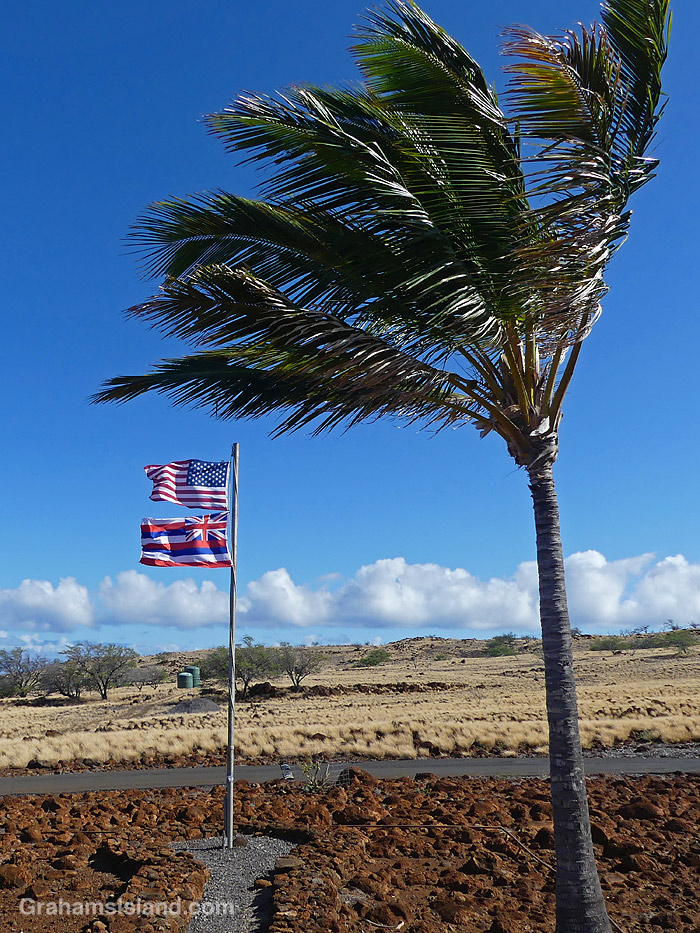 Flags flying at Lapakahi in Hawaii