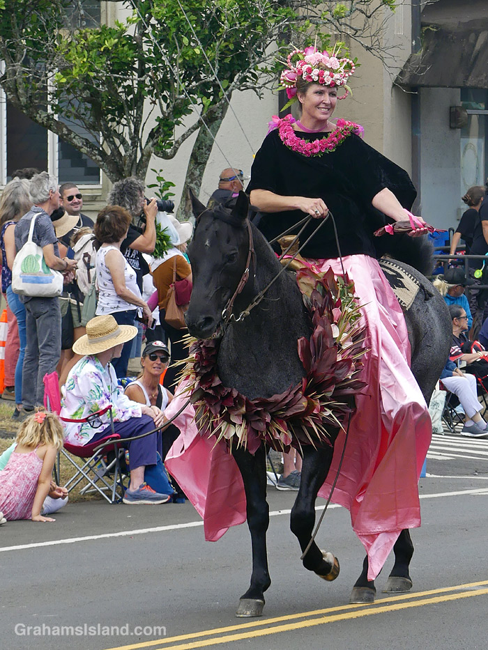 A rider in the Kamehameha Day Parade in North Kohala, Hawaii