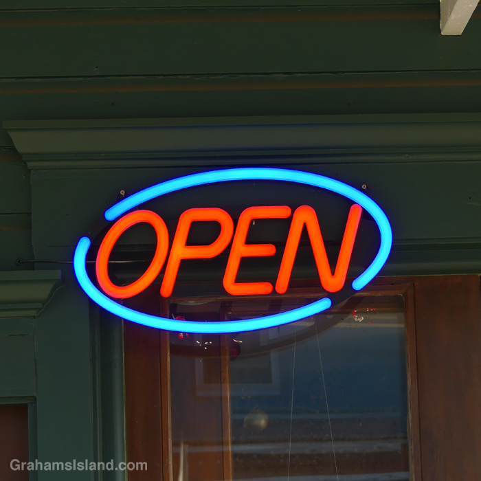 An Open sign in Hawi, Hawaii