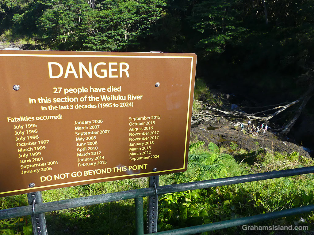 A sign at Boiling Pots in Hilo, Hawaii