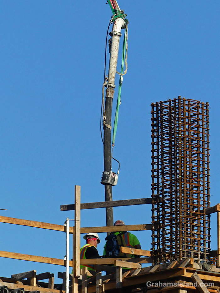 Pumping concrete at a construction site at Hilo Benioff Medical Center in Hawaii