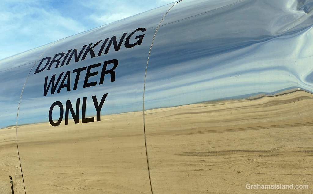 A reflection of sand on a tanker in Hawaii