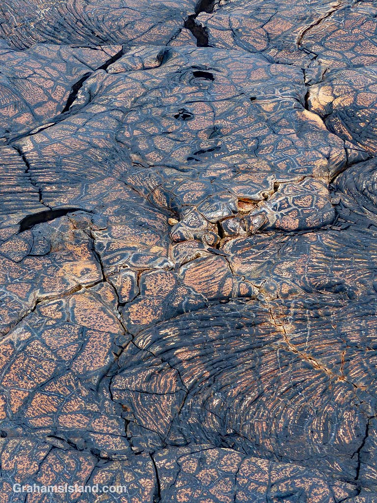Colorful pahoehoe lava at Hawaii Volcanoes National Park in Hawaii