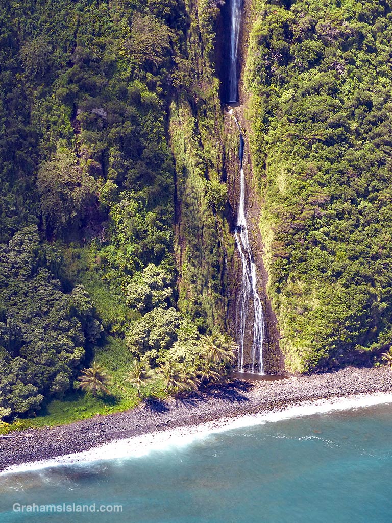 A view of a waterfall on the North Kohala coast, Hawaii