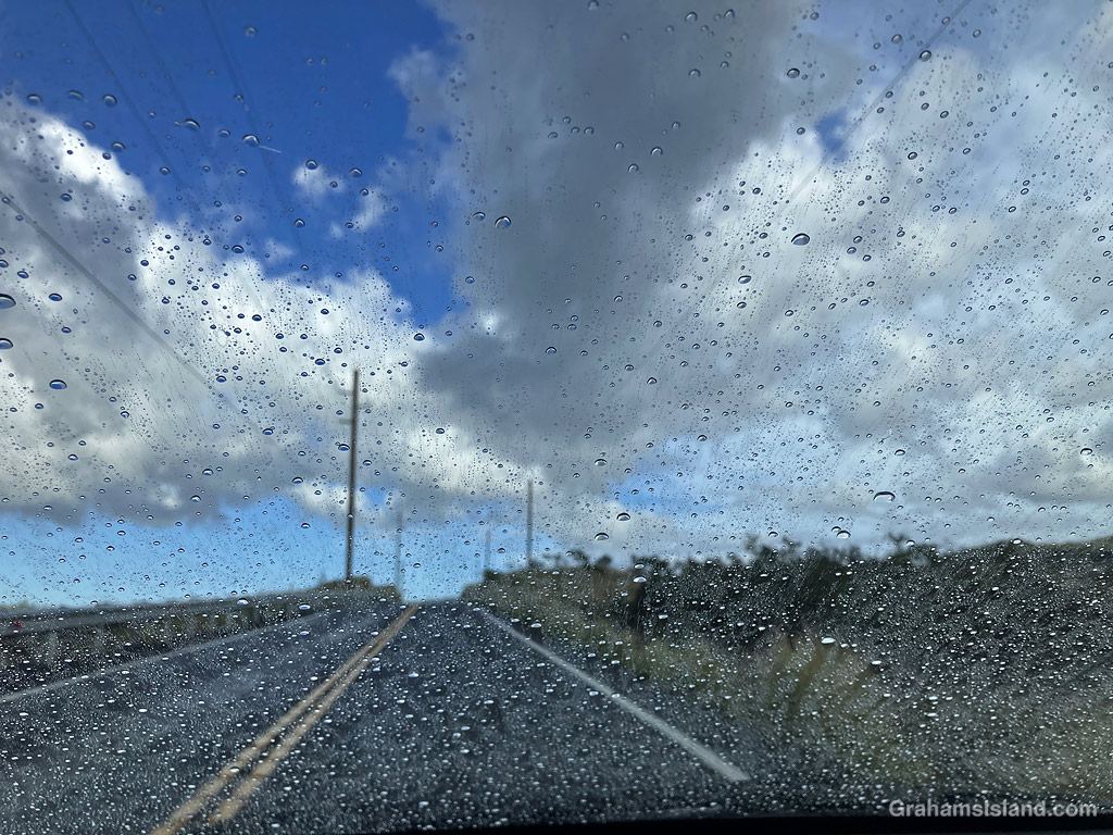 A view through a rainy windscreen in Hawaii