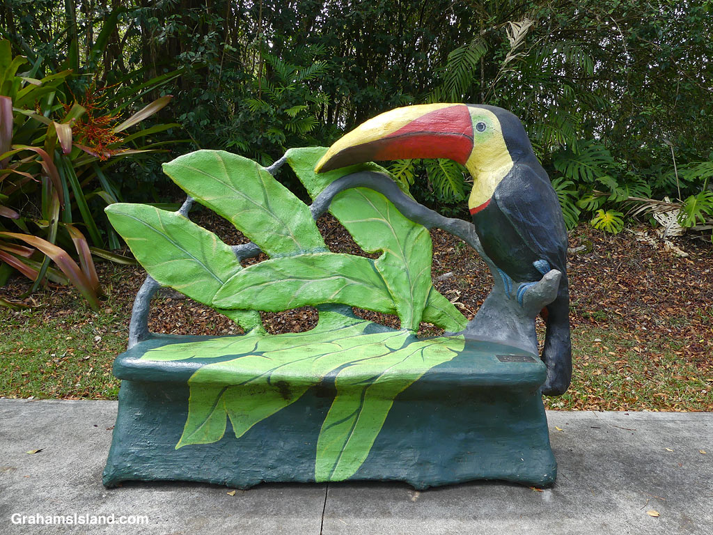 A bench at Pana'ewa Zoo & Gardens in Hilo, Hawaii