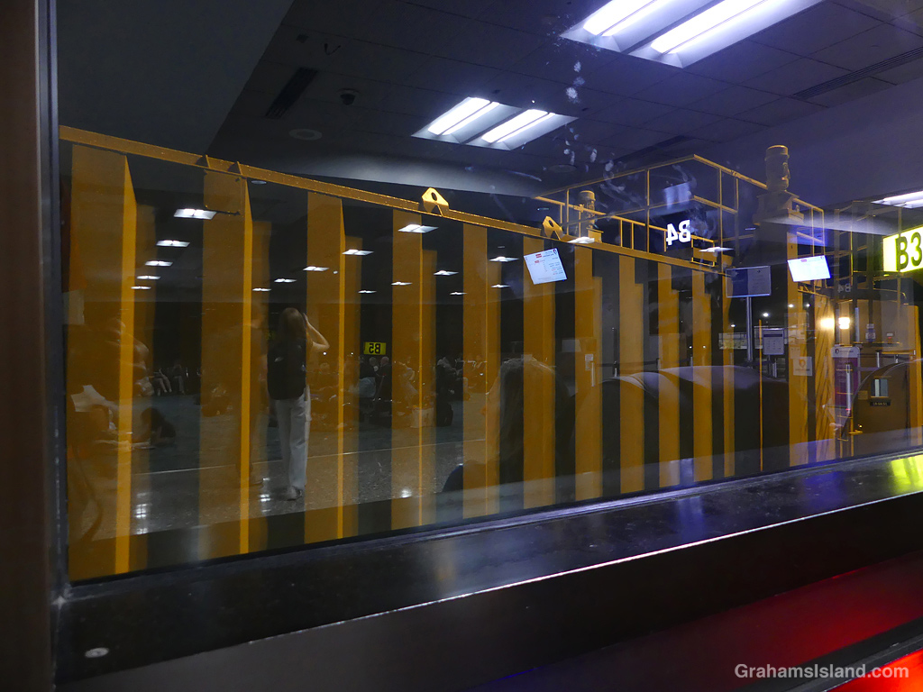 Reflections in a window at Honolulu airport in Hawaii