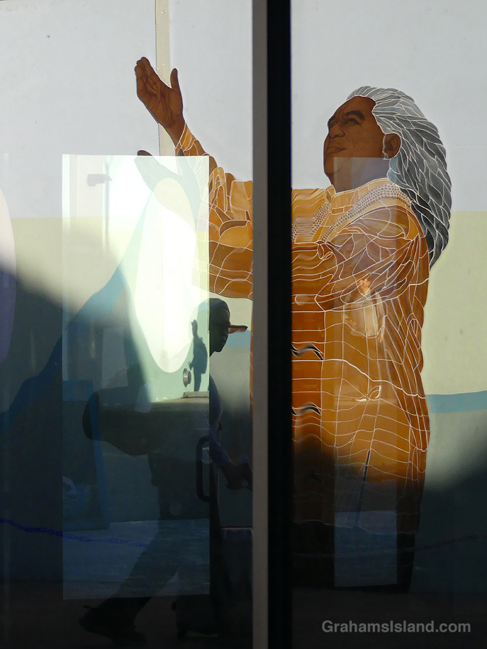 A mural and reflections at Kailua Kona airport, Hawaii