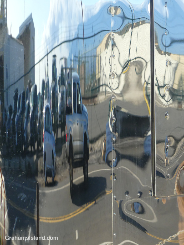 Reflections in a shiny Airstream trailer in Kawaihae Hawaii