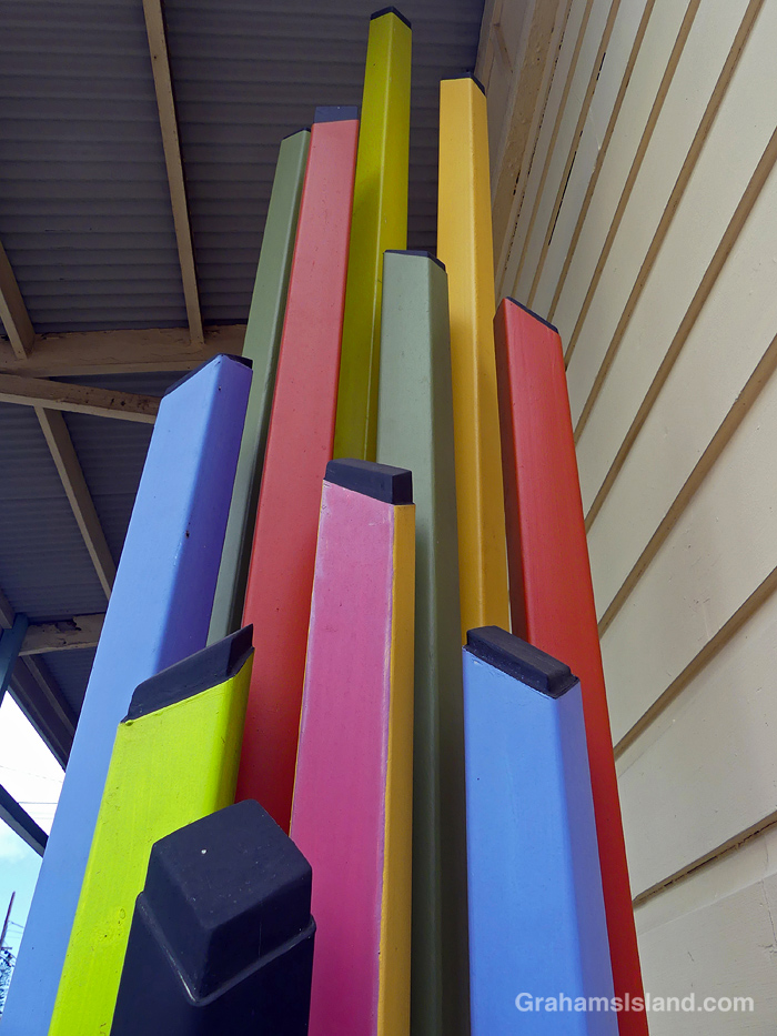 Colorful abstract art at a gallery in Kapaau in Hawaii