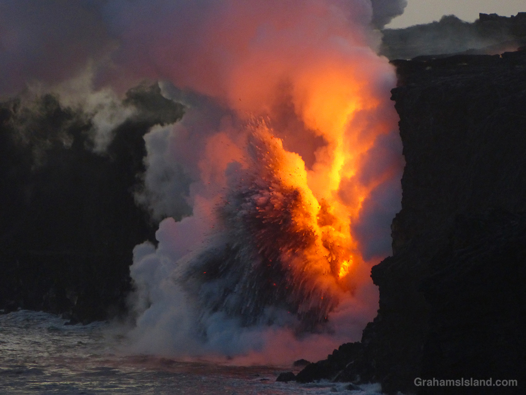 The firehose of lava, in 2017, from Pu'u O'o vent at Hawaii Volcanoes National Park