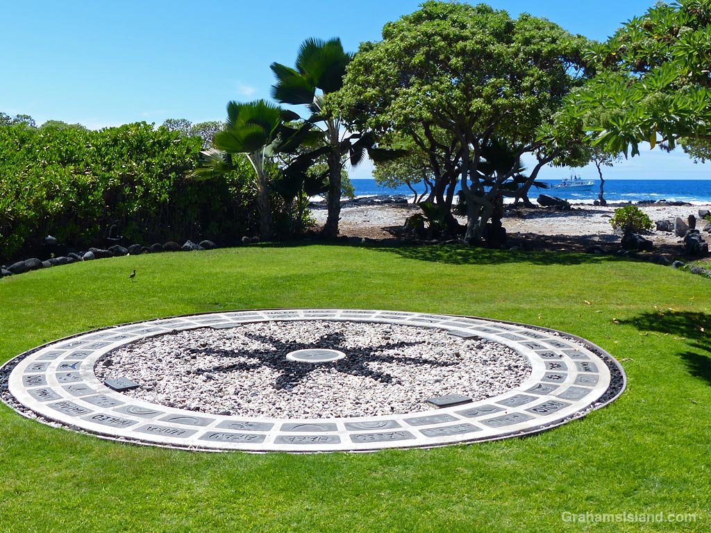 Hawaiian compass and dive boat at Kohanaiki park, Hawaii