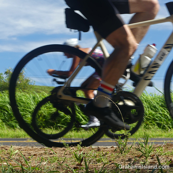 Cyclists in the Ironman 70.3 race in Hawaii