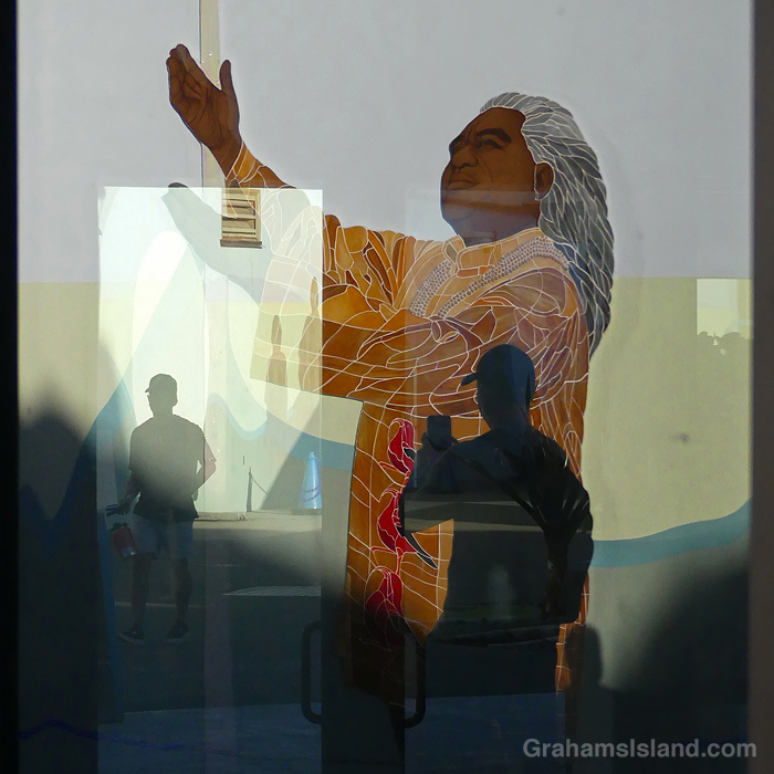 Reflections in a window at Kailua Kona Airport in Hawaii