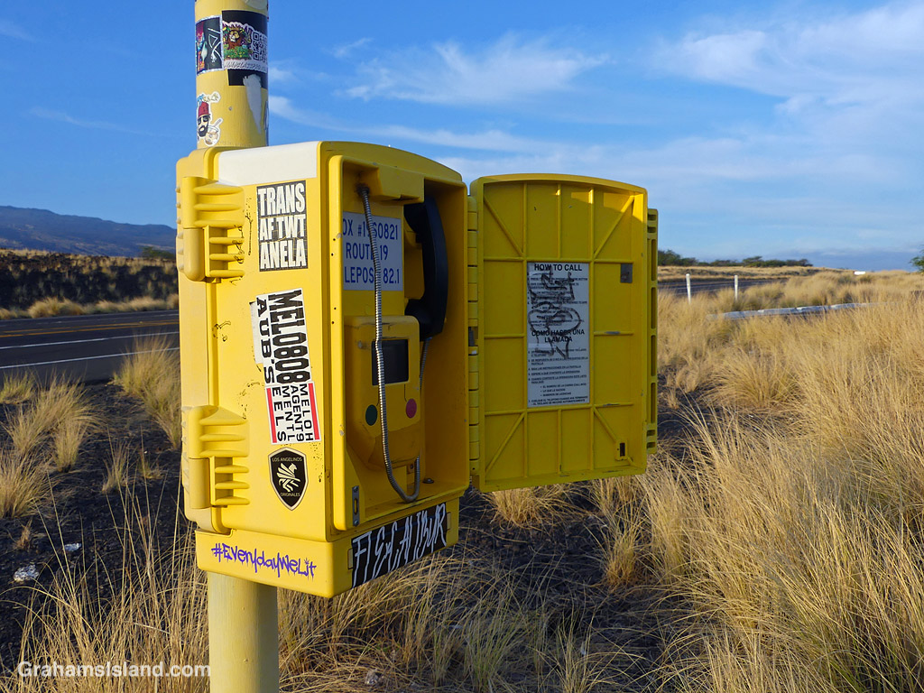 An emergency telephone at Kiholo overlook in Hawaii