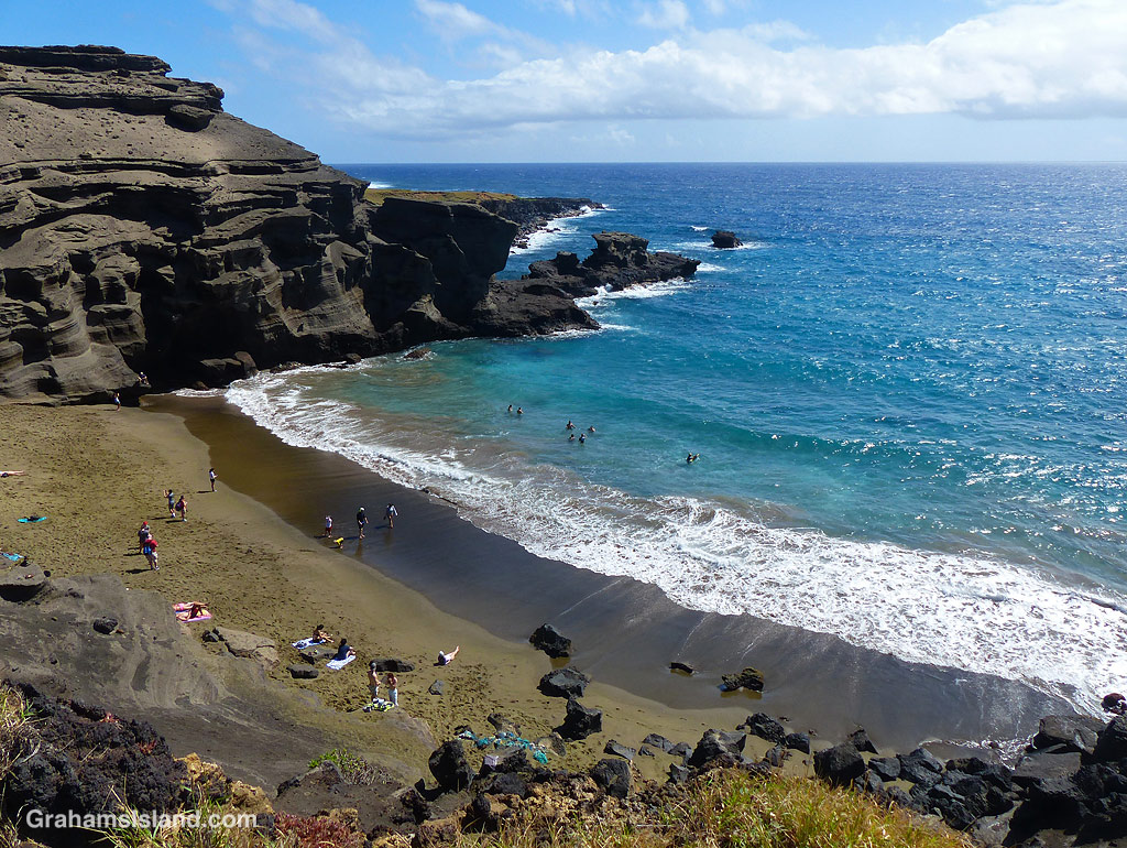 The Green sand beach near South Point on the Big Island, Hawaii