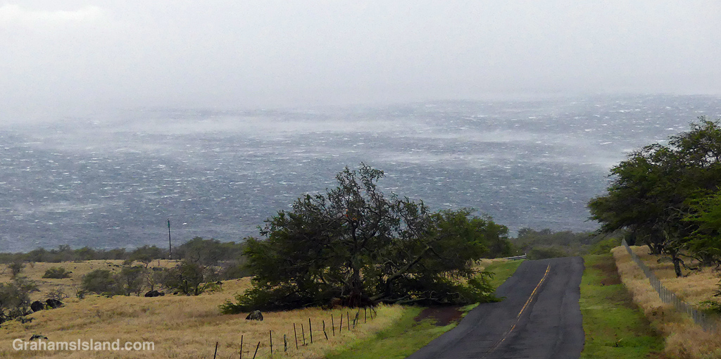 Wind-whipped waters off the coast of the Big Island during Hurricane Lala.