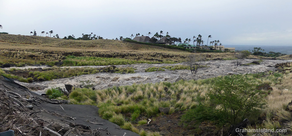 The Waimea River running strong during Hurricane Lala