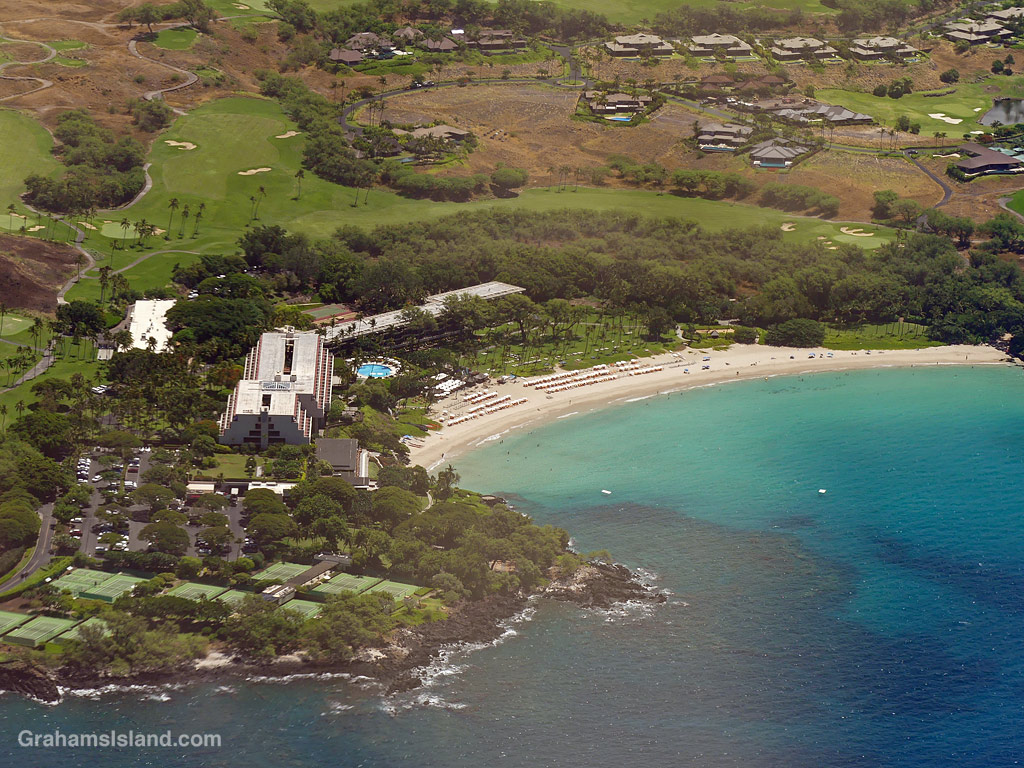 A view of Mauna Kea resort from the air on the Big Island, Hawaii