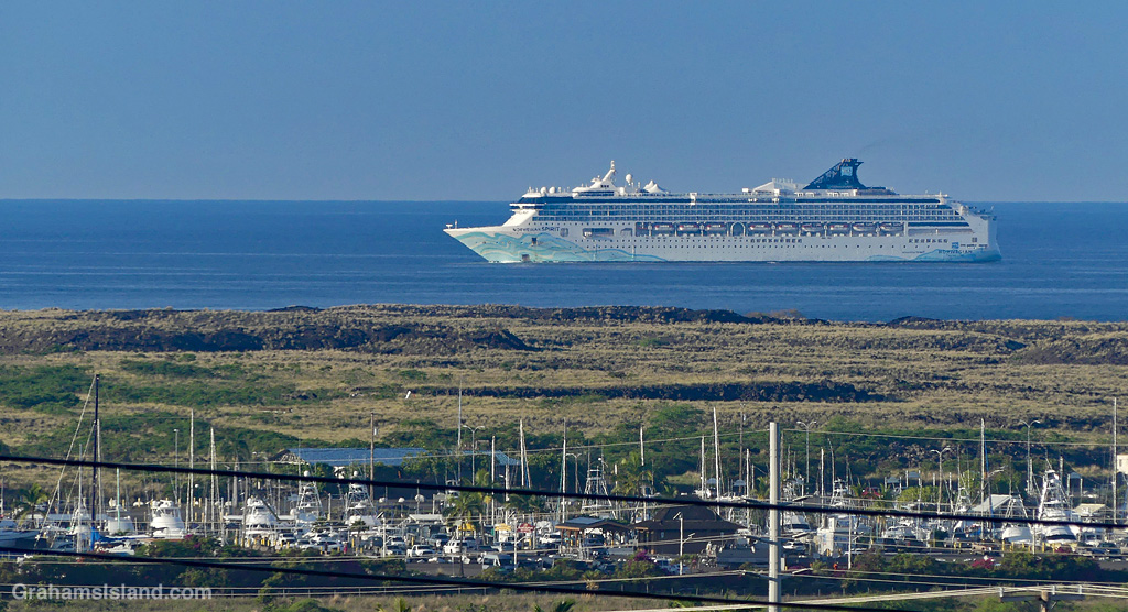 The Norwegian Spirit cruise ship arrives off Kailua Kona, Hawaii