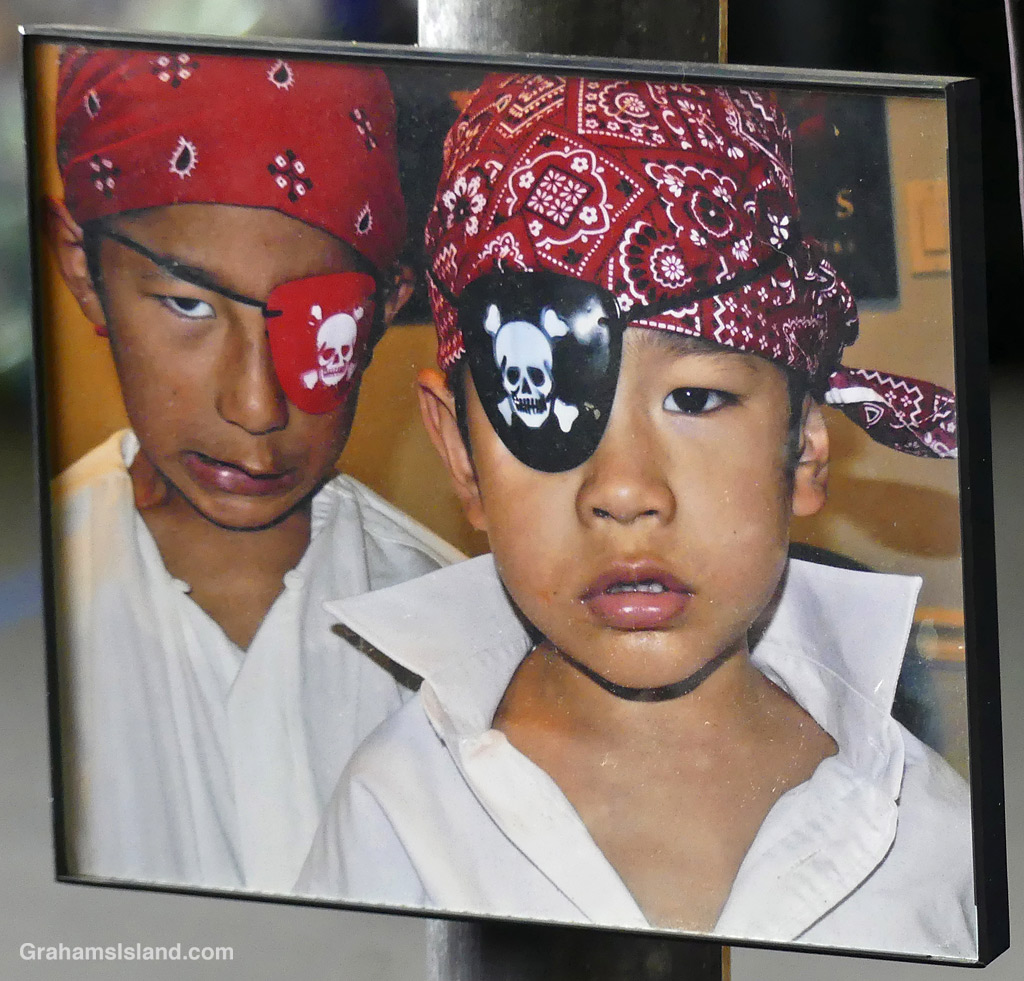 A photo of two kids dressed as pirates at the Hilo Orchid Show in Hawaii