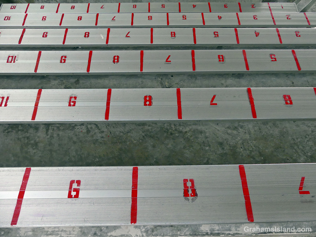 Bench seats at a stadium in Hilo, Hawaii