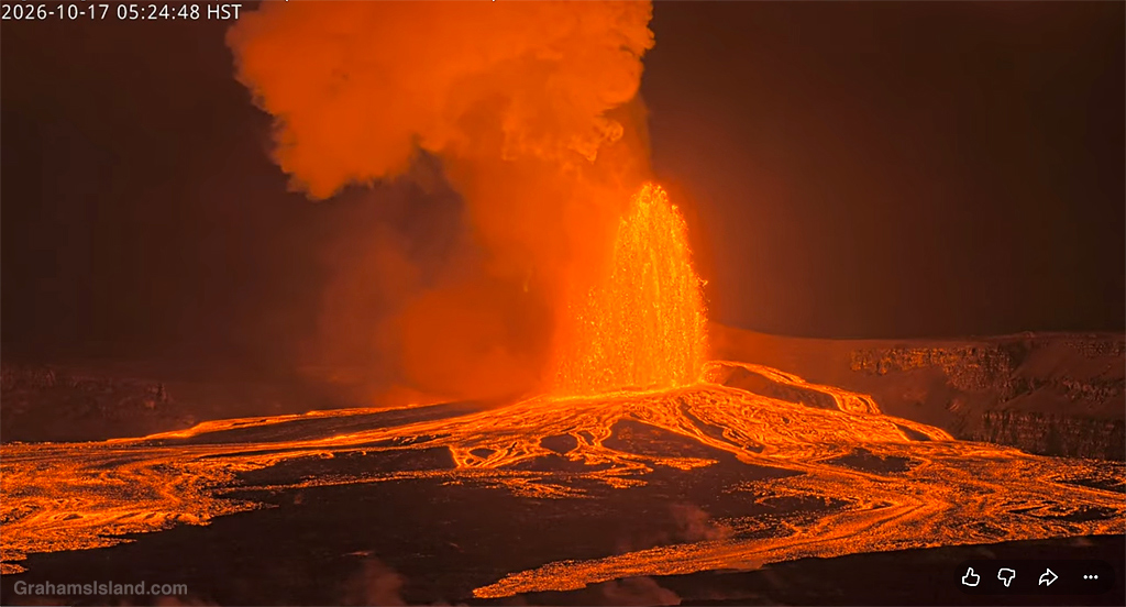 Screenshot of an eruption at Hawaii Volcanoes National Park
