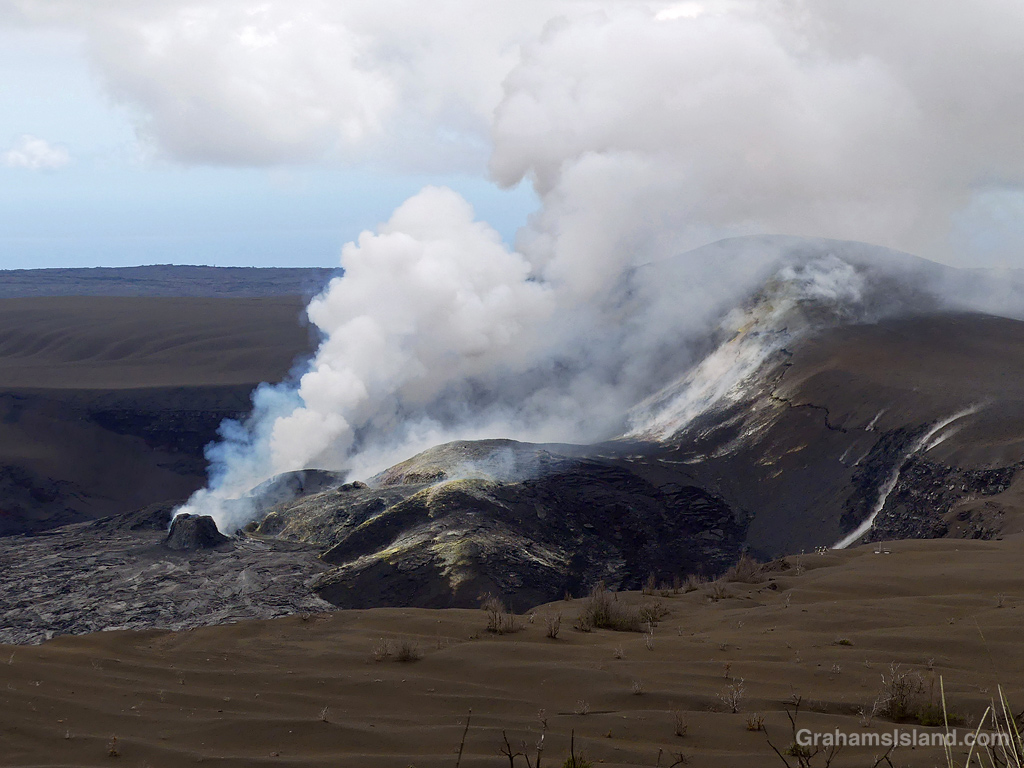 Smoke rising from active vents at Kilauea Volcano in Hawaii