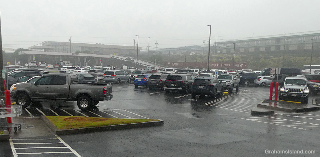Rain at a parking lot in Kailua Kona, Hawaii