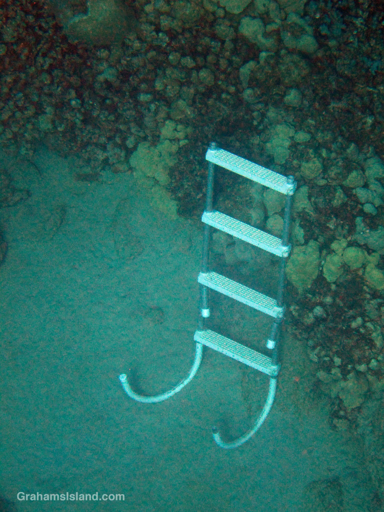 A boat ladder underwater in Hawaii