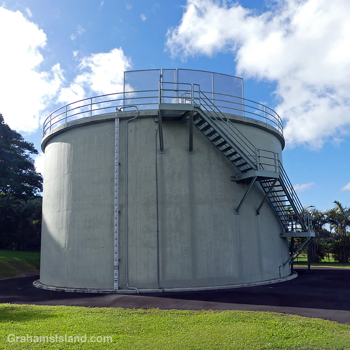 Steps on the side of a water tank in Hawi, Hawaii